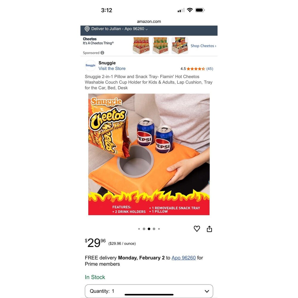 Flamin Hot Cheetos Pillow Snack Tray removable bowl 2 drink tray